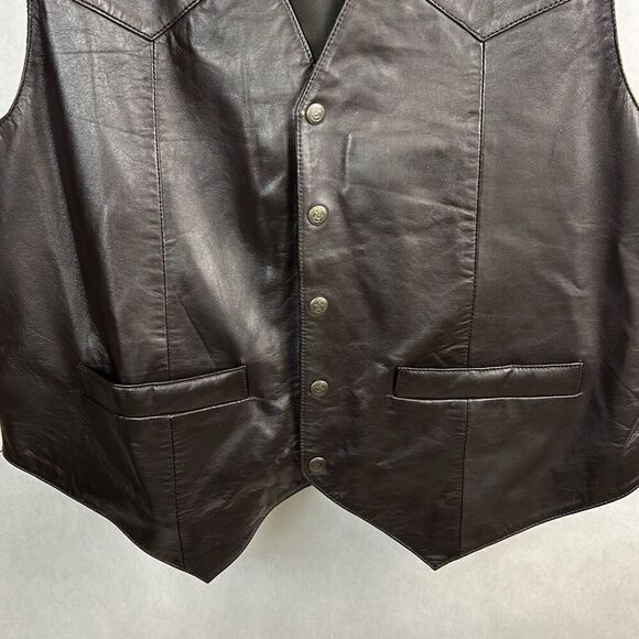 Saguro West Leather Vest Brown Mens Sz XL Western Snap Button - Picture 4 of 7
